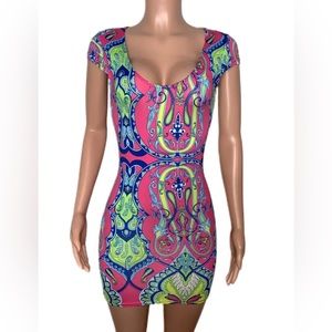 Mod Barbie Pink Print Bodycon Stretchy Party Mini Dress New Rave costume party